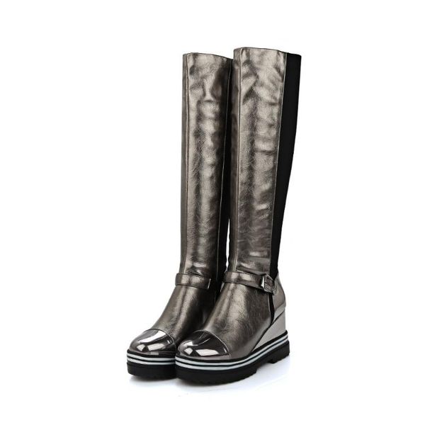 boots 2021 elastic force knight high with leisure time, Black