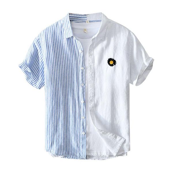 men's casual shirts striped patchwork for men white short sleeve summer fashion pure linen breathable clothing, White;black
men's casual shirts striped patchwork for men white short sleeve summer fashion pure linen breathable clothing, White;black