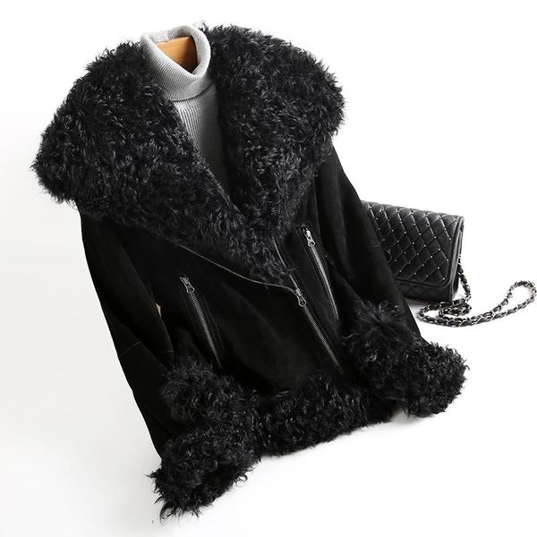 women's fur & faux 2021 women real lambswool coat natural sheep parka winter jacket vintage fashion biker streetwear short, Black
women's fur & faux 2021 women real lambswool coat natural sheep parka winter jacket vintage fashion biker streetwear short, Black