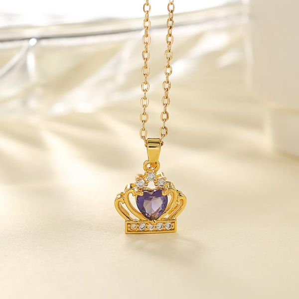 chokers trendy copper cute elegant simple crown pendant purple cz necklaces for women fashion accessories jewelry dropship, Golden;silver 
chokers trendy copper cute elegant simple crown pendant purple cz necklaces for women fashion accessories jewelry dropship, Golden;silver