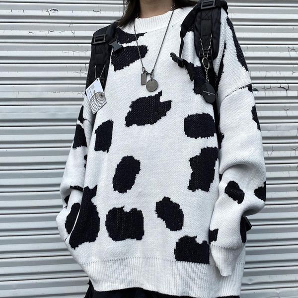 women's sweaters oversized cow sweater women autumn knitwear loose clothing, White;black
women's sweaters oversized cow sweater women autumn knitwear loose clothing, White;black