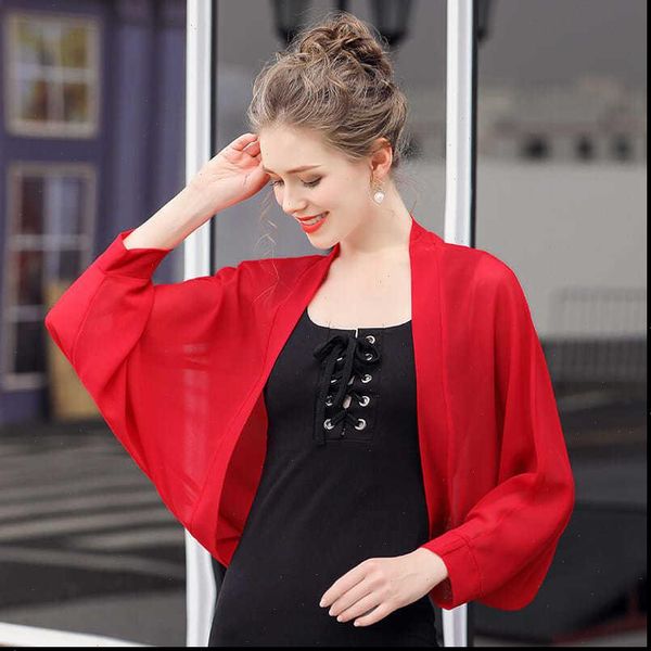 women blouse shirts summer batwing sleeve short kimono cardigan simple chiffon loose ladies sun protective, White
women blouse shirts summer batwing sleeve short kimono cardigan simple chiffon loose ladies sun protective, White