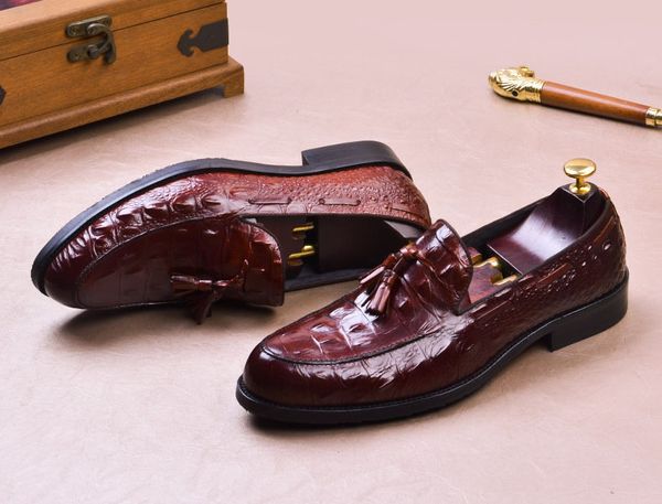 handmade men leather shoes cowhide crocodile printed slip-on tassel men dress shoes luxury formal business shoes men, Black
handmade men leather shoes cowhide crocodile printed slip-on tassel men dress shoes luxury formal business shoes men, Black