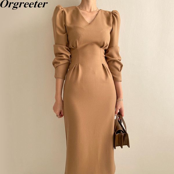 korean chic temperament elegant v-neck slim pleated waist puff sleeves back split bodycon dress women spring fall 210525, Black;gray
korean chic temperament elegant v-neck slim pleated waist puff sleeves back split bodycon dress women spring fall 210525, Black;gray