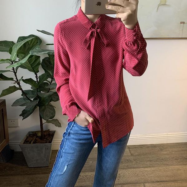women's blouses & shirts 19 100% silk shirt with red dot ribbon long-sleeved detachable tie, White
women's blouses & shirts 19 100% silk shirt with red dot ribbon long-sleeved detachable tie, White