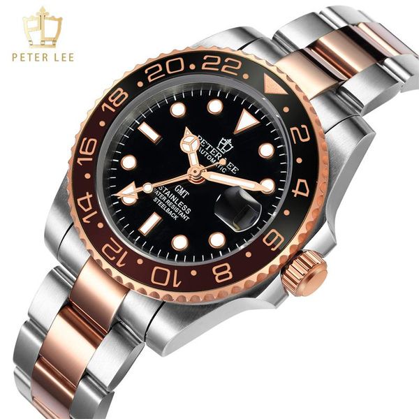 wristwatches peter lee men gmt automatic mechanical ceramic bezel watch steel stainless designer watches for gifts, Slivery;brown
wristwatches peter lee men gmt automatic mechanical ceramic bezel watch steel stainless designer watches for gifts, Slivery;brown