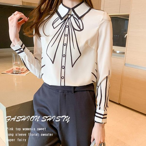 women's blouses & shirts 2021 spring silk sweet bowknot printing long sleeve turn-down collar kawaii blusas mujer, White
women's blouses & shirts 2021 spring silk sweet bowknot printing long sleeve turn-down collar kawaii blusas mujer, White