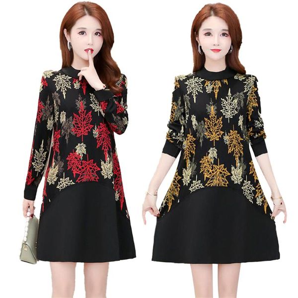 casual dresses color splicing women floral printed dress long sleeve o neck, Black;gray
casual dresses color splicing women floral printed dress long sleeve o neck, Black;gray