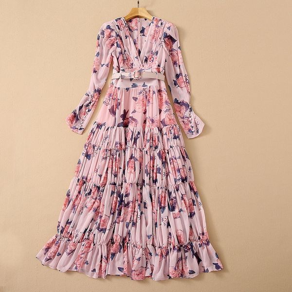 2021 fall autumn long sleeve v neck black / pink floral print chiffon belted pleated long maxi dress elegant casual dresses 21o150408, Black;gray
2021 fall autumn long sleeve v neck black / pink floral print chiffon belted pleated long maxi dress elegant casual dresses 21o150408, Black;gray