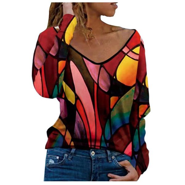 women's blouses & shirts autumn women vintage printed v-neck long sleeve blouse color geometry o-neck casual t-shirt shirt, White
women's blouses & shirts autumn women vintage printed v-neck long sleeve blouse color geometry o-neck casual t-shirt shirt, White