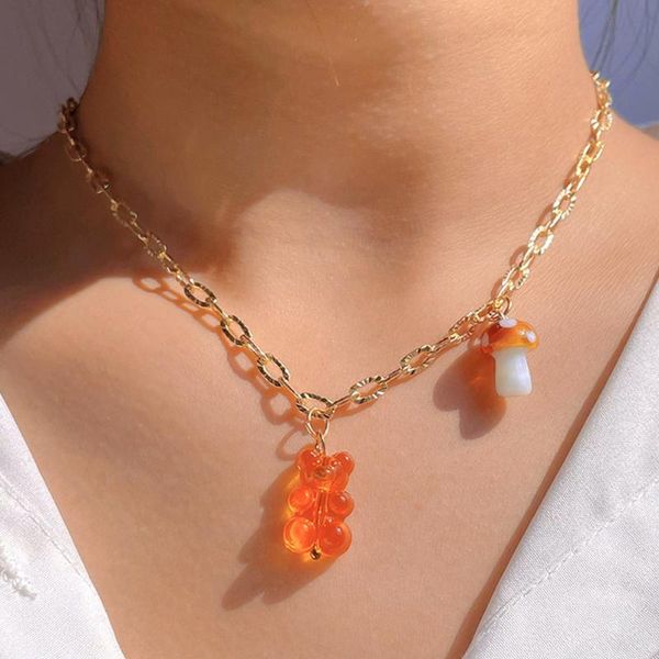 chains bohemian lovely transparent gummy bear mushroom charm necklace for women gold color link chain choker summer vacation jewelry, Silver
chains bohemian lovely transparent gummy bear mushroom charm necklace for women gold color link chain choker summer vacation jewelry, Silver