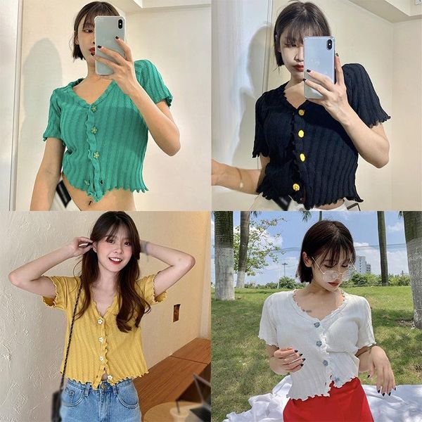 women's t-shirt summer knitted slim t-shirts v-neck button up cotton tee shirt short sleeve casual crop for women vest, White
women's t-shirt summer knitted slim t-shirts v-neck button up cotton tee shirt short sleeve casual crop for women vest, White