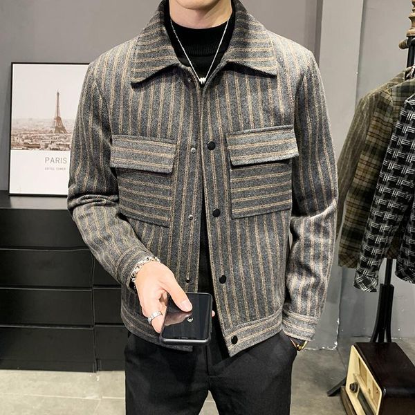 men's wool & blends 2021 autumn winter stripe jacket woolen coat short windbreaker korean version of the slim fit handsome s-3xl, Black
men's wool & blends 2021 autumn winter stripe jacket woolen coat short windbreaker korean version of the slim fit handsome s-3xl, Black