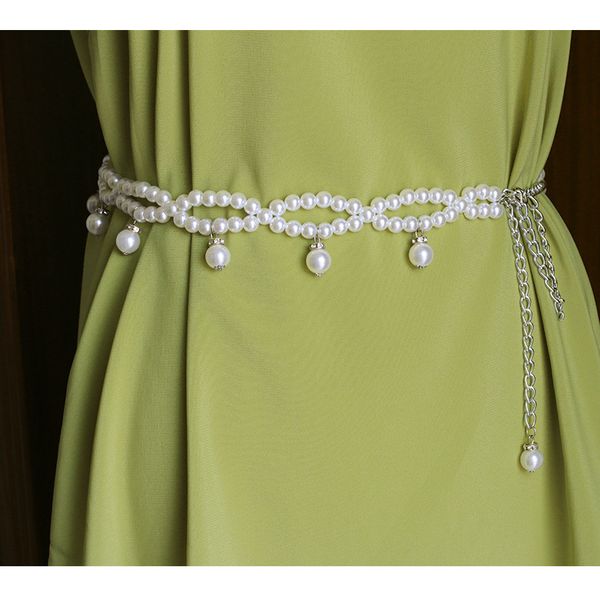 belt female pearl waist chain simple pearl tassel pendant decoration belt belly dance chain with skirt, Silver
belt female pearl waist chain simple pearl tassel pendant decoration belt belly dance chain with skirt, Silver