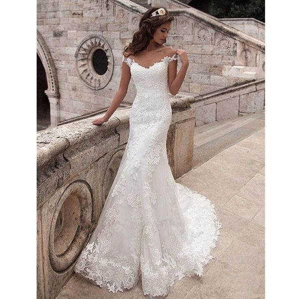vintage cap sleeves mermaid slim wedding dress backless custom bridal gowns formal vestidos de marriage long garden, White
vintage cap sleeves mermaid slim wedding dress backless custom bridal gowns formal vestidos de marriage long garden, White