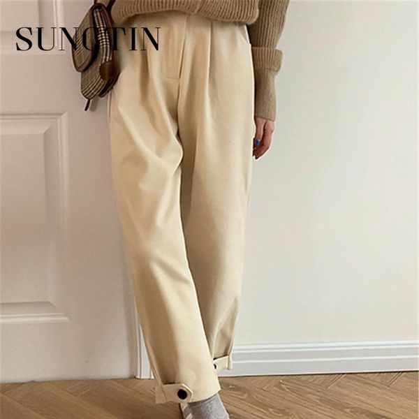 sungtin buttton casual thick women woolen straight pants korean fashion warm soft female high waisted wool trousers vintage women's & c, Black;white
sungtin buttton casual thick women woolen straight pants korean fashion warm soft female high waisted wool trousers vintage women's & c, Black;white