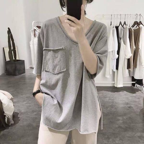 women's t-shirt s women v-neck loose short sleeve leisure wear girl clothes student white jacket summer split tshirt black
women's t-shirt s women v-neck loose short sleeve leisure wear girl clothes student white jacket summer split tshirt black