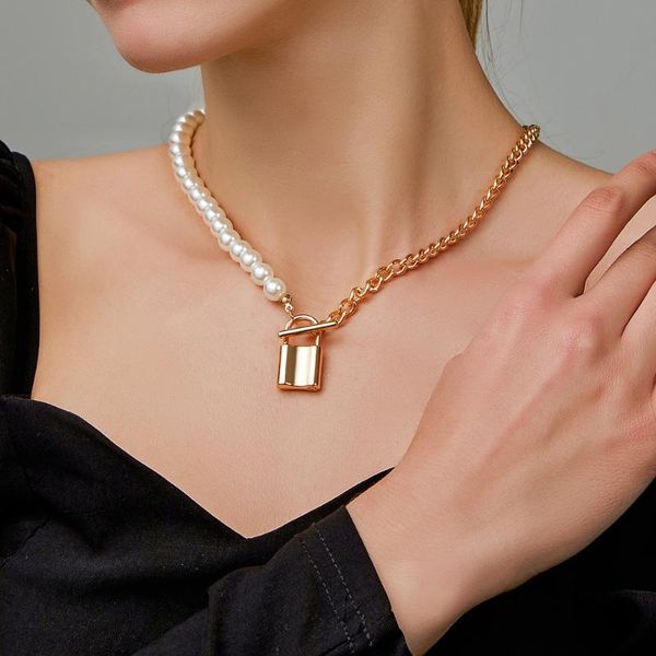 pendant necklaces vintage stitching pearl chain metal lock necklace for women fashion ot buckle choker trend aesthetics jewelry wholesale, Silver
pendant necklaces vintage stitching pearl chain metal lock necklace for women fashion ot buckle choker trend aesthetics jewelry wholesale, Silver