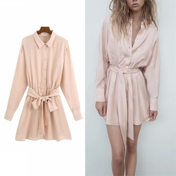 women mini autumn shirt dress tied self belt satin lapel collar long sleeve elastic waistband elegant es 210524, Black;gray
women mini autumn shirt dress tied self belt satin lapel collar long sleeve elastic waistband elegant es 210524, Black;gray