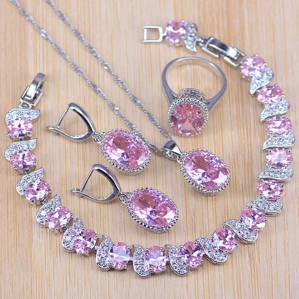 natural pink crystal silver color costume jewelry sets white zircon bracelets pendant&necklace rings earrings h1022
natural pink crystal silver color costume jewelry sets white zircon bracelets pendant&necklace rings earrings h1022