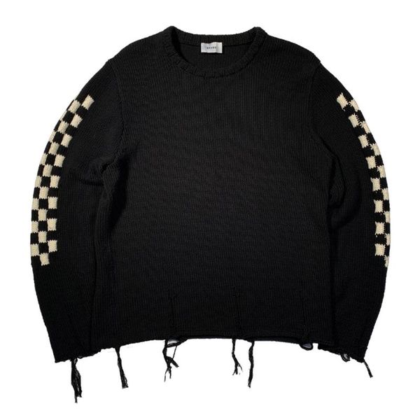men's and women's sweater 1:1 the quality sweatshirt checkerboard is destroyed tassel knit pullover sweaters, White;black
men's and women's sweater 1:1 the quality sweatshirt checkerboard is destroyed tassel knit pullover sweaters, White;black