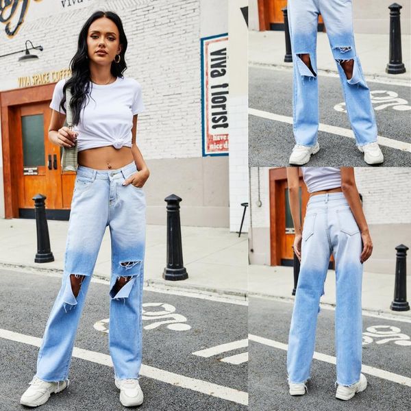women's jeans 2021 fashion women gradient color irregular hole chic fall spring high waist trousers ripped for, Blue
women's jeans 2021 fashion women gradient color irregular hole chic fall spring high waist trousers ripped for, Blue