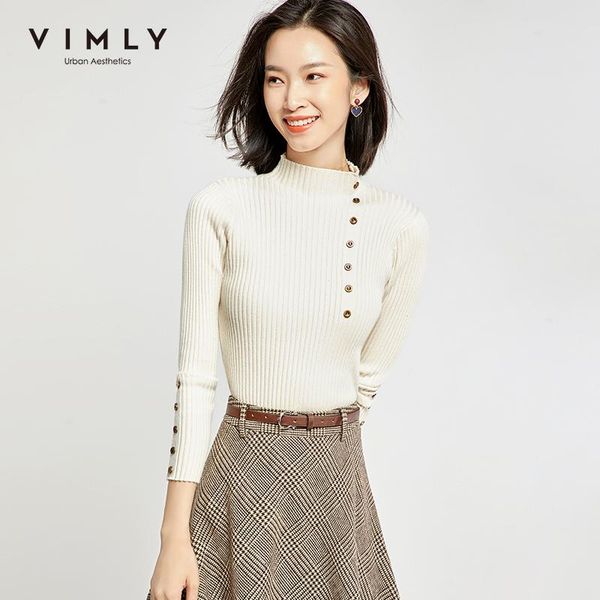 vimly 2021 spring autumn women knitted pullovers fashion solid stand collar buttons slim ol elegant female sweater 99157 women's sweat, White;black
vimly 2021 spring autumn women knitted pullovers fashion solid stand collar buttons slim ol elegant female sweater 99157 women's sweat, White;black