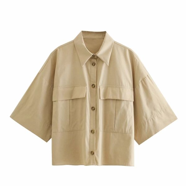 fashion women patch pocket khaki shirt female short sleeve blouse casual lady loose blusas s8739 210430, White
fashion women patch pocket khaki shirt female short sleeve blouse casual lady loose blusas s8739 210430, White