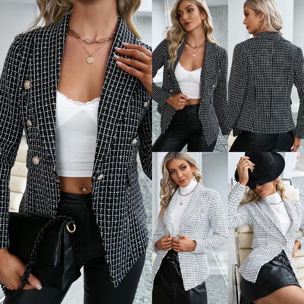 women's jackets slim women suit coat spring autumn fashion long sleeve lapel collar check double-breasted temperament jacket, Black;brown
women's jackets slim women suit coat spring autumn fashion long sleeve lapel collar check double-breasted temperament jacket, Black;brown