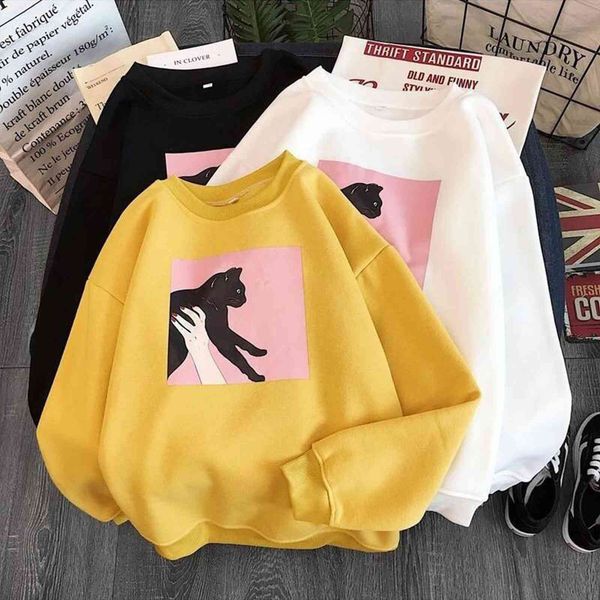 women winter pullover fashion womens sweaters cute cat print long sleeve round neck hooded korean version 50, White;black
women winter pullover fashion womens sweaters cute cat print long sleeve round neck hooded korean version 50, White;black