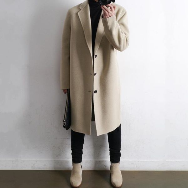 men's wool & blends fashion korean style loose long turn down collar coat solid blend and jacket pockets men coats autumn winter, Black
men's wool & blends fashion korean style loose long turn down collar coat solid blend and jacket pockets men coats autumn winter, Black