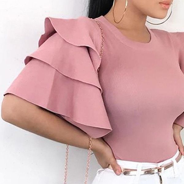 women t shirts multi layer ruffle wide sleeve shirt casual slim solid summer streetwear drop, White
women t shirts multi layer ruffle wide sleeve shirt casual slim solid summer streetwear drop, White