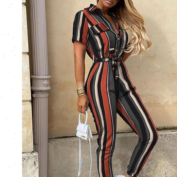 elegant womens jumpsuits striped printed summer women short sleeve turn down collar front button office overalls, Black;white
elegant womens jumpsuits striped printed summer women short sleeve turn down collar front button office overalls, Black;white