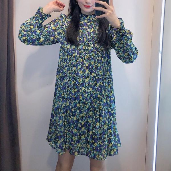 casual dresses spring and autumn women's flower print high neck long sleeve loose pleated dress, Black;gray
casual dresses spring and autumn women's flower print high neck long sleeve loose pleated dress, Black;gray