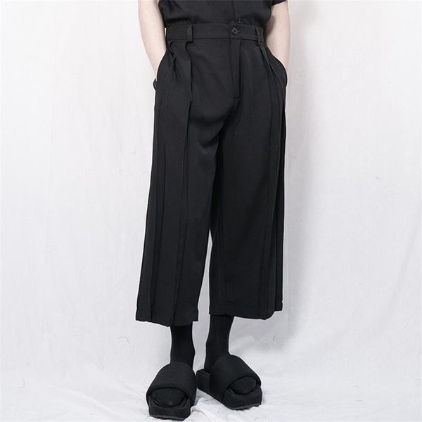 men's pants casual wide leg skirt pleated 2021 9-point, Black 
men's pants casual wide leg skirt pleated 2021 9-point, Black