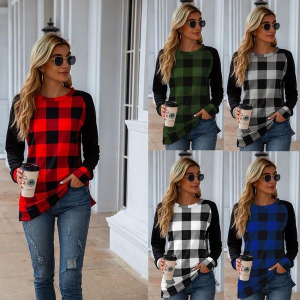 women's t-shirt 2021 plaid long sleeve round neck versatile sweater large plush, White
women's t-shirt 2021 plaid long sleeve round neck versatile sweater large plush, White