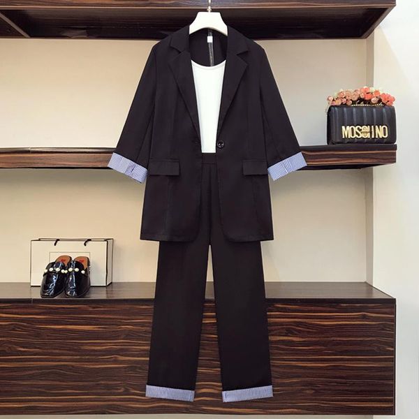 women's two piece pants large plus size women suit casual stripe jacket coat and pant 2-piece set fashion autumn oversized office match, White
women's two piece pants large plus size women suit casual stripe jacket coat and pant 2-piece set fashion autumn oversized office match, White