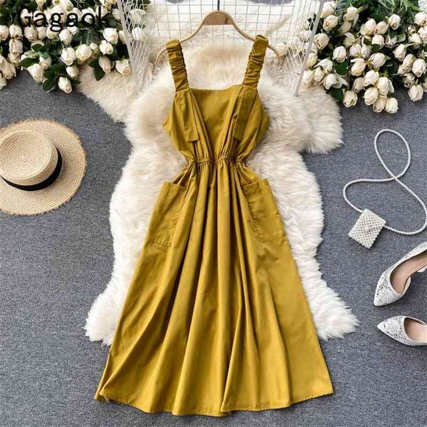 woman dress summer square collar spaghetti strap pockets vintage solid midi dresses slim fashion chic vestidos 210531, Black;gray
woman dress summer square collar spaghetti strap pockets vintage solid midi dresses slim fashion chic vestidos 210531, Black;gray