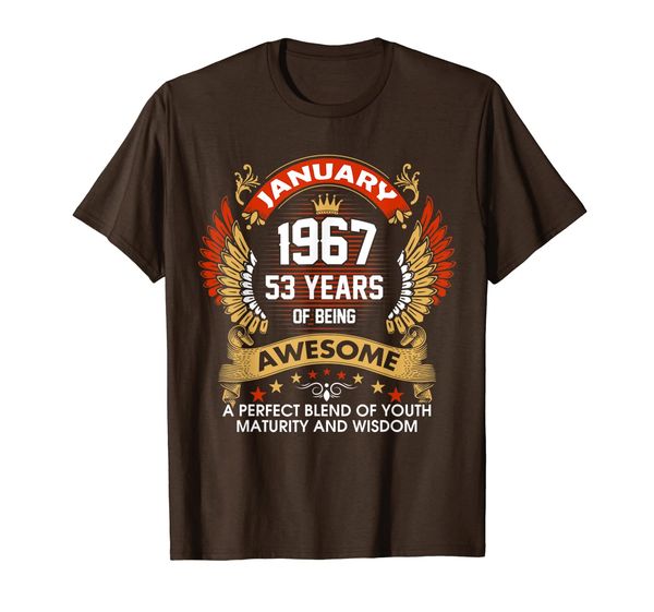 born in january 1967 53 years of being awesome birthday t-shirt, White;black
born in january 1967 53 years of being awesome birthday t-shirt, White;black