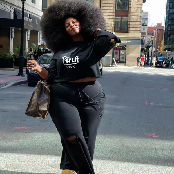 plus size tracksuits two piece set wholesale items loose letter printing long sleeve lace-up pocket broken hole pants women clothing, Black
plus size tracksuits two piece set wholesale items loose letter printing long sleeve lace-up pocket broken hole pants women clothing, Black