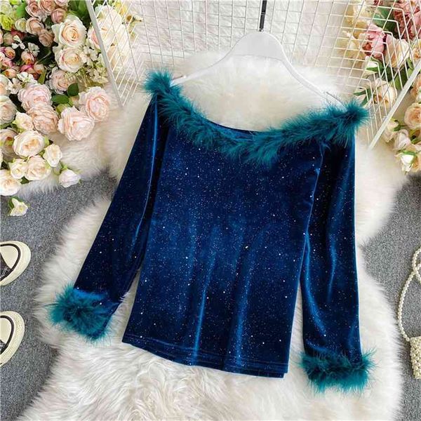 autumn winter blouse female korean style fashion fur stitching slash neck strapless slim fit velvet shirt women uk097 210507, White
autumn winter blouse female korean style fashion fur stitching slash neck strapless slim fit velvet shirt women uk097 210507, White
