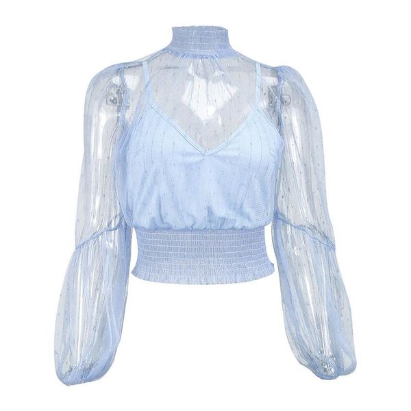 women's blouses & shirts polyester mesh perspective streetwear long lantern sleeve all-match retro solid lady see-through dot blou, White
women's blouses & shirts polyester mesh perspective streetwear long lantern sleeve all-match retro solid lady see-through dot blou, White