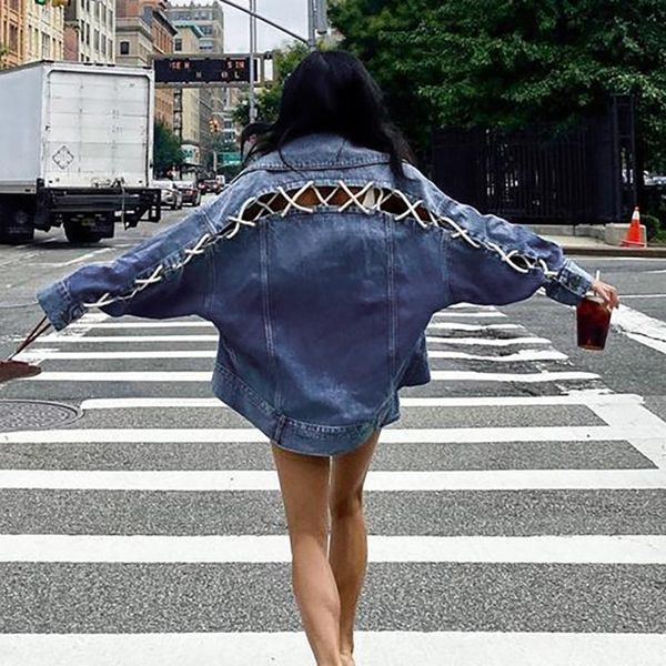 women's jackets veste femme 2021 autumn fashion single-breasted denim jacket back hollow out eyelet bandage streetwear mode coat, Black;brown
women's jackets veste femme 2021 autumn fashion single-breasted denim jacket back hollow out eyelet bandage streetwear mode coat, Black;brown