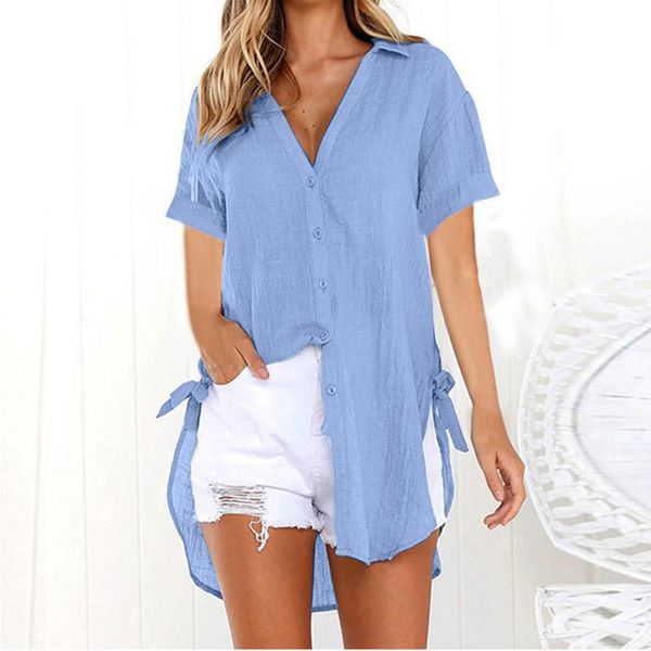 women's blouses & shirts solid color blouse loose button long shirt cotton ladies casual women cardigan et chemises, White
women's blouses & shirts solid color blouse loose button long shirt cotton ladies casual women cardigan et chemises, White