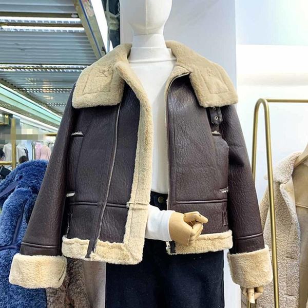 women's leather & faux winter mink splicing pu jacket women loose zipper locomotive lapel coat thick warm moto overcoat, Black
women's leather & faux winter mink splicing pu jacket women loose zipper locomotive lapel coat thick warm moto overcoat, Black