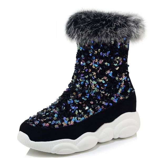 boots fur-edge sequined cloth winter warm shoes, flat-bottomed inner heightening lightweight and shiny ankle reflective, Black
boots fur-edge sequined cloth winter warm shoes, flat-bottomed inner heightening lightweight and shiny ankle reflective, Black