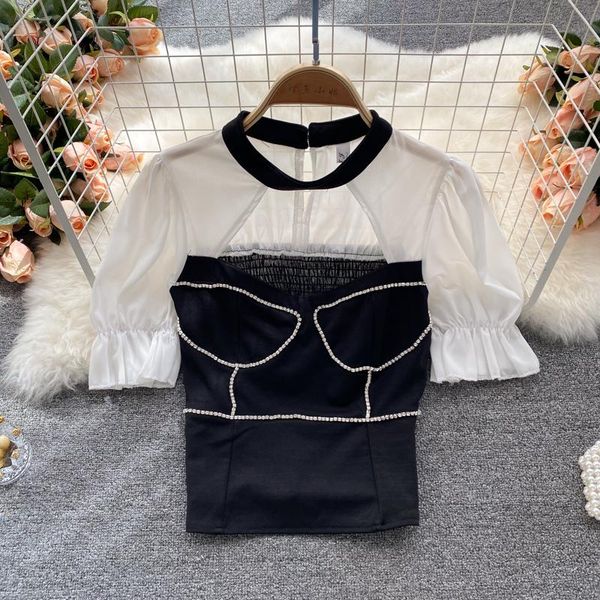 women's t-shirt crop summer dress 2021 design sense hit the color splice scheming hollow out diamond all-match shirt, White
women's t-shirt crop summer dress 2021 design sense hit the color splice scheming hollow out diamond all-match shirt, White