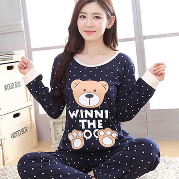 women nightwear cartoon print long sleeve pajama set plus size home clothes longpant 211105, Black;red
women nightwear cartoon print long sleeve pajama set plus size home clothes longpant 211105, Black;red
