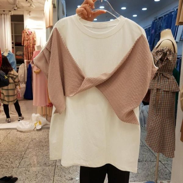 women's summer shirt korean commuter round neck stitching t-shirt loose casual female slimming, White
women's summer shirt korean commuter round neck stitching t-shirt loose casual female slimming, White