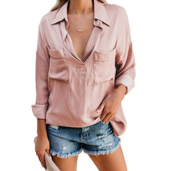 elegant solid fashion v neck office casual loose ladies women blouse soft double pockets long sleeve daily women's blouses & shirts, White
elegant solid fashion v neck office casual loose ladies women blouse soft double pockets long sleeve daily women's blouses & shirts, White